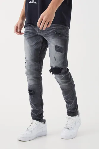 Men's Skinny Stretch Rip & Repair Self Fabric Jeans - Grey - 30S, Grey