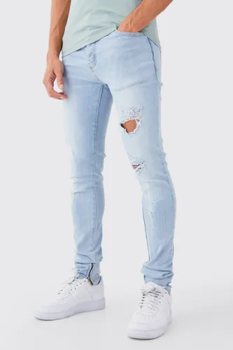 Mens Skinny Stretch Stacked All Over Slash Jeans - Blue - 34S, Blue