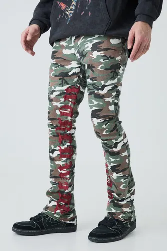 Men's Skinny Stretch Stacked Camo Embroidered Gusset Jeans - Green - 30R, Green