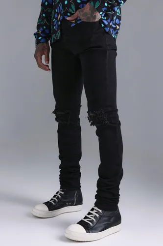 Men's Skinny Stretch Stacked Ripped Knee Jeans - Black - 30, Black
