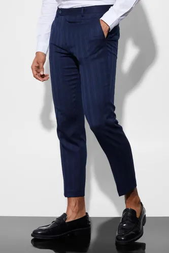 Men's Slim Crop Stripe Suit Trousers - Navy - 30L, Navy