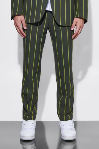 Men's Slim Crop Wide Stripe Suit Trouser - Green - 28S, Green