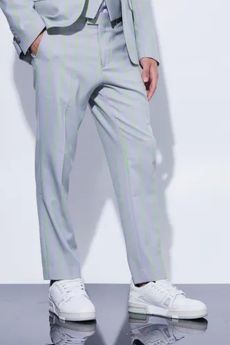 Men's Slim Crop Wide Stripe Suit Trouser - Grey - 28S, Grey