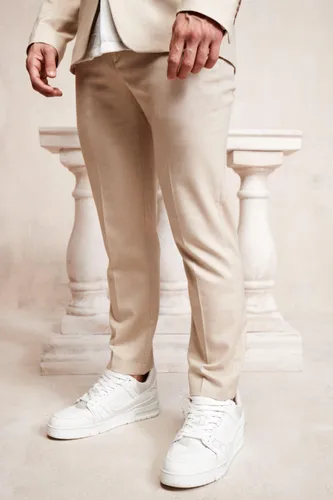 Men's Slim Cropped Pique Suit Trousers - Beige - 28, Beige