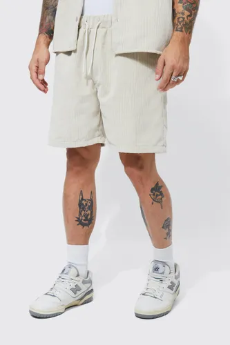 Men's Slim Elasticated Waist Cord Shorts - Cream - Xl, Cream