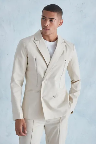 Men's Slim Fit Double Breasted Zip Suit Jacket - Cream - 38, Cream