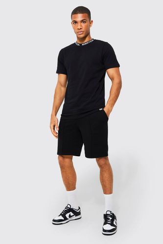 Men's Slim Fit Man Rib T-Shirt & Pintuck Short - Black - L, Black