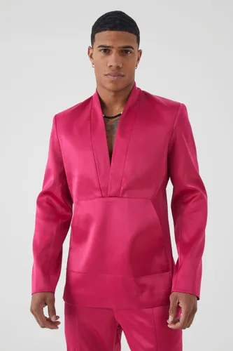 Men's Slim Fit Over The Head Satin Blazer - Pink - 36, Pink