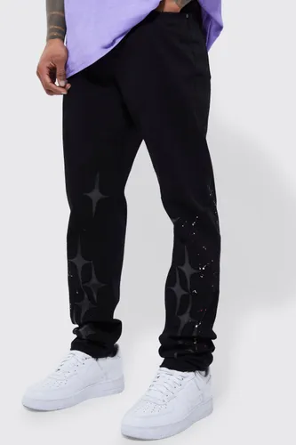 Men's Slim Fit Pu Star Applique Jeans - Black - 36S, Black