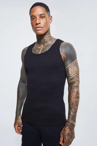 Men's Slim Fit Ribbed Vest - Black - L, Black