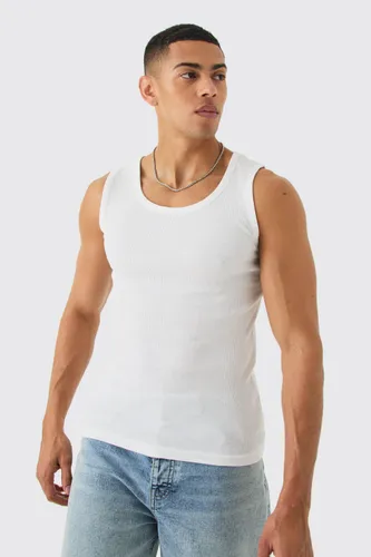 Men's Slim Fit Ribbed Vest - White - L, White