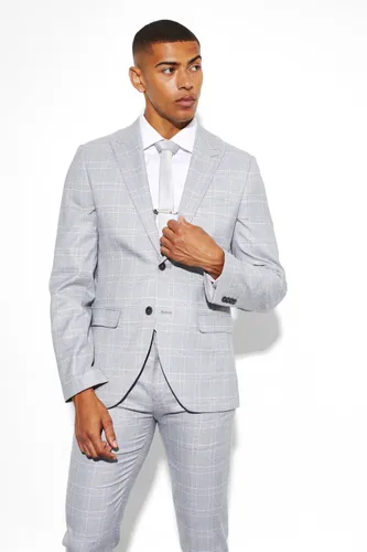 Men's Slim Fit Single Breasted Check Suit Jacket - Grey - 36, Grey