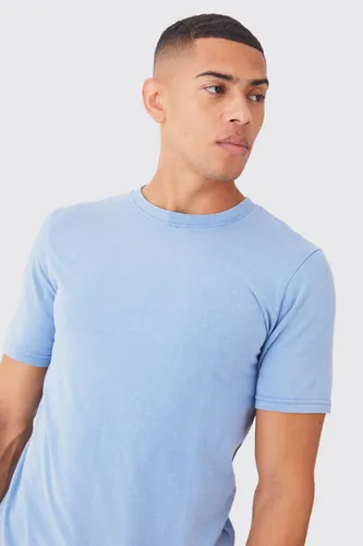 Men's Slim Fit Washed Crew Neck T-Shirt - Blue - L, Blue