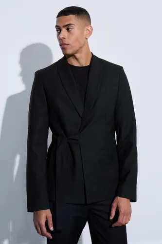Men's Slim Fit Wrap Tie Blazer - Black - 34, Black