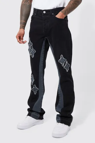 Men's Slim Flare Applique Panel Jeans - Black - 34S, Black