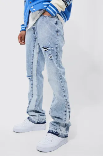 Men's Slim Flare Distressed Panel Jeans - Blue - 28S, Blue