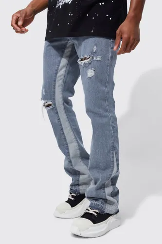 Men's Slim Flare Distressed Panel Jeans - Grey - 28S, Grey