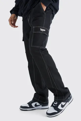 Men's Slim Flare Gusset Contrast Stitch Cargo Trouser - Black - 28, Black