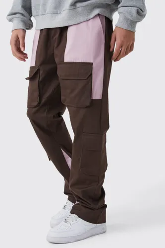 Men's Slim Flare Multi Cargo Colour Block Trouser - Brown - 28, Brown