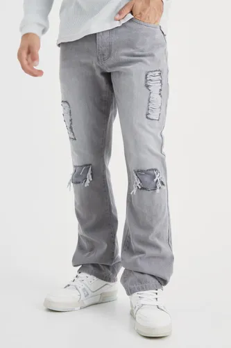 Men's Slim Flare Rip And Repair Jeans - Grey - 28R, Grey