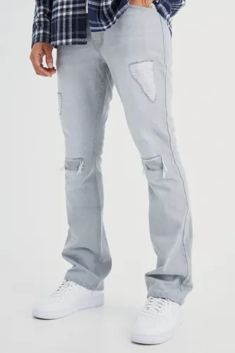 Men's Slim Flare Rip And Repair Jeans - Grey - 28R, Grey