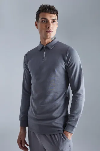 Men's Slim Interlock Long Sleeved Polo - Grey - Xl, Grey