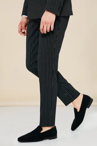 Men's Slim Pinstripe Suit Trousers - Black - 30R, Black