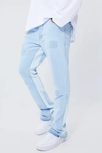 Men's Slim Rigid Flare Distressed Applique Jeans - Blue - 28R, Blue