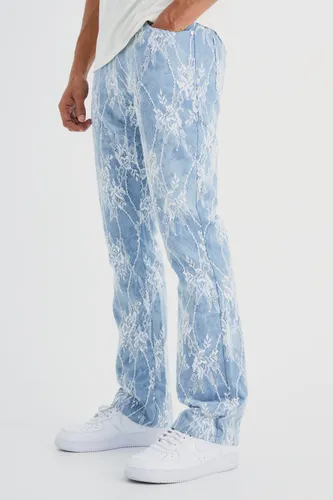 Men's Slim Rigid Flare Lace Overlay Jeans - Blue - 30R, Blue