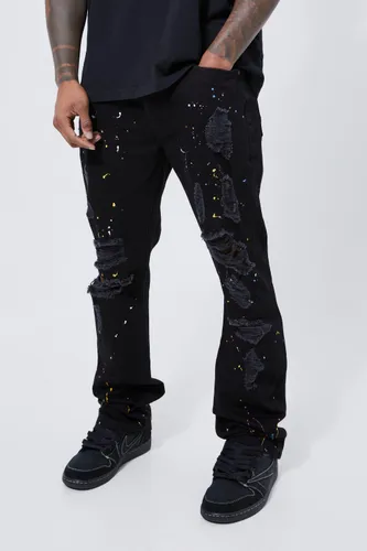 Men's Slim Rigid Flare Paint Splat Jeans - Black - 28R, Black