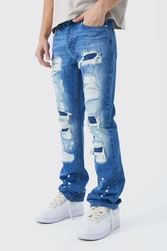Men's Slim Rigid Flare Rip & Repair Bleached Jeans - Blue - 32R, Blue