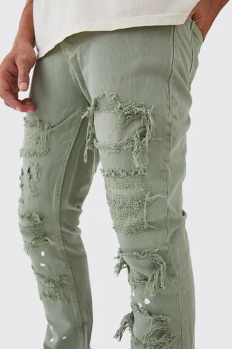 Men's Slim Rigid Flare Rip & Repair Bleached Jeans - Green - 30R, Green