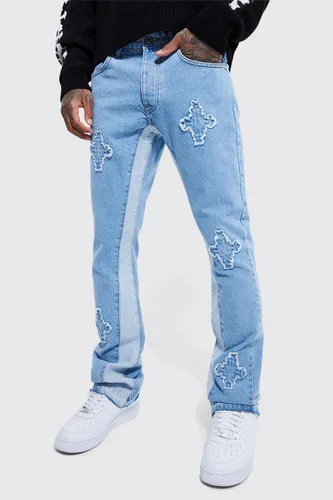Men's Slim Rigid Panelled Flare Jeans - Blue - 28R, Blue