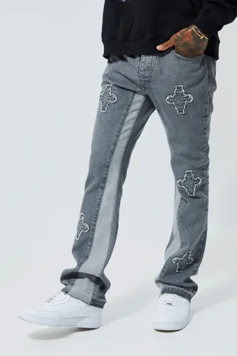 Men's Slim Rigid Panelled Flare Jeans - Grey - 28R, Grey