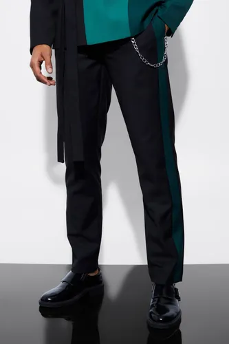 Men's Slim Side Panel Suit Trousers - Green - 30, Green