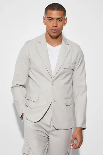 Men's Slim Single Breasted Cargo Suit Jacket - Beige - 34, Beige