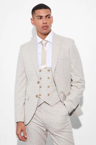 Men's Slim Single Breasted Check Suit Jacket - Beige - 36, Beige