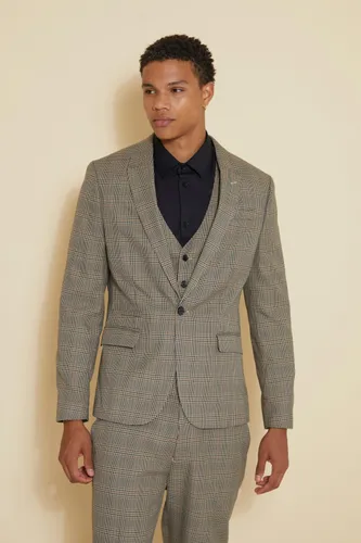 Men's Slim Single Breasted Check Suit Jacket - Brown - 36R, Brown