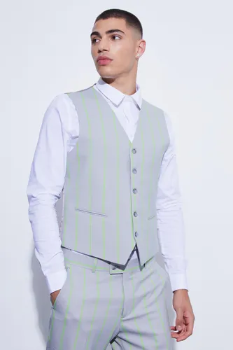 Men's Slim Wide Stripe Waistcoat - Grey - 34, Grey