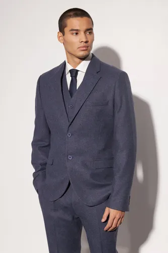Men's Slim Wool Tweed Single Breasted Suit Jacket - Navy - 36, Navy