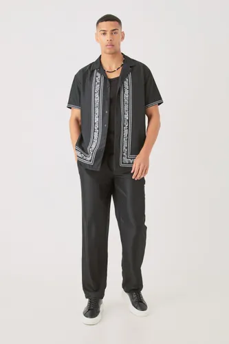 Men's Soft Twill Oversized Border Shirt & Trouser - Black - S, Black