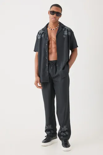Men's Soft Twill Oversized Shoulder Detail Shirt & Trouser Set - Black - S, Black
