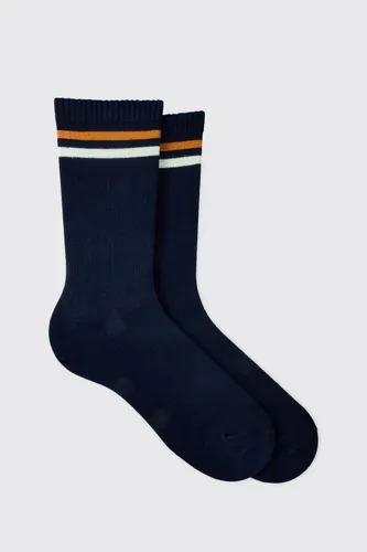 Men's Sports Stripe Socks - Navy - One Size, Navy