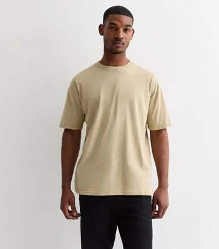 Men's Stone Cotton Acid Wash Oversized T-Shirt New Look