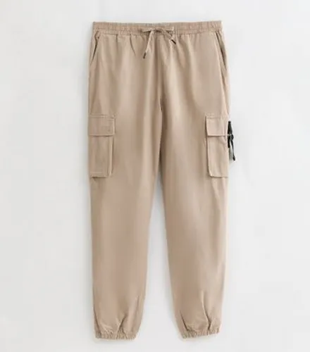 Men's Stone Cuffed Slim Fit Cargo Trousers New Look