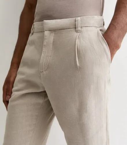 Men's Stone Linen Blend Trousers New Look