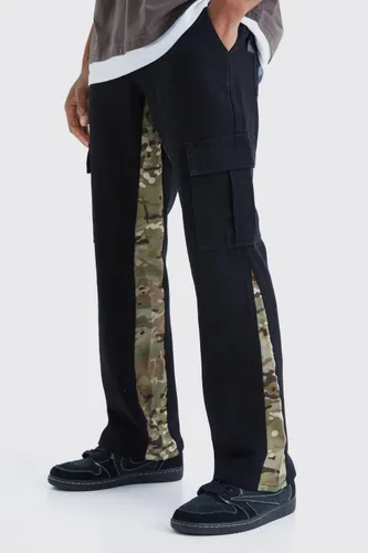 Men's Straight Leg Camo Gusset Cargo Trouser - Black - 28, Black