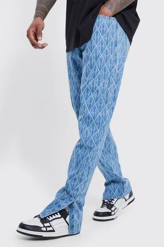 Men's Straight Leg Man Laser Print Jeans - Blue - 28S, Blue