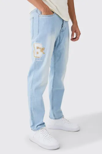 Men's Straight Rigid Applique Jeans - Blue - 36R, Blue
