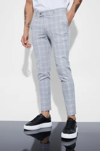 Men's Super Skinny Grey Check Cropped Trouser - 30, Grey